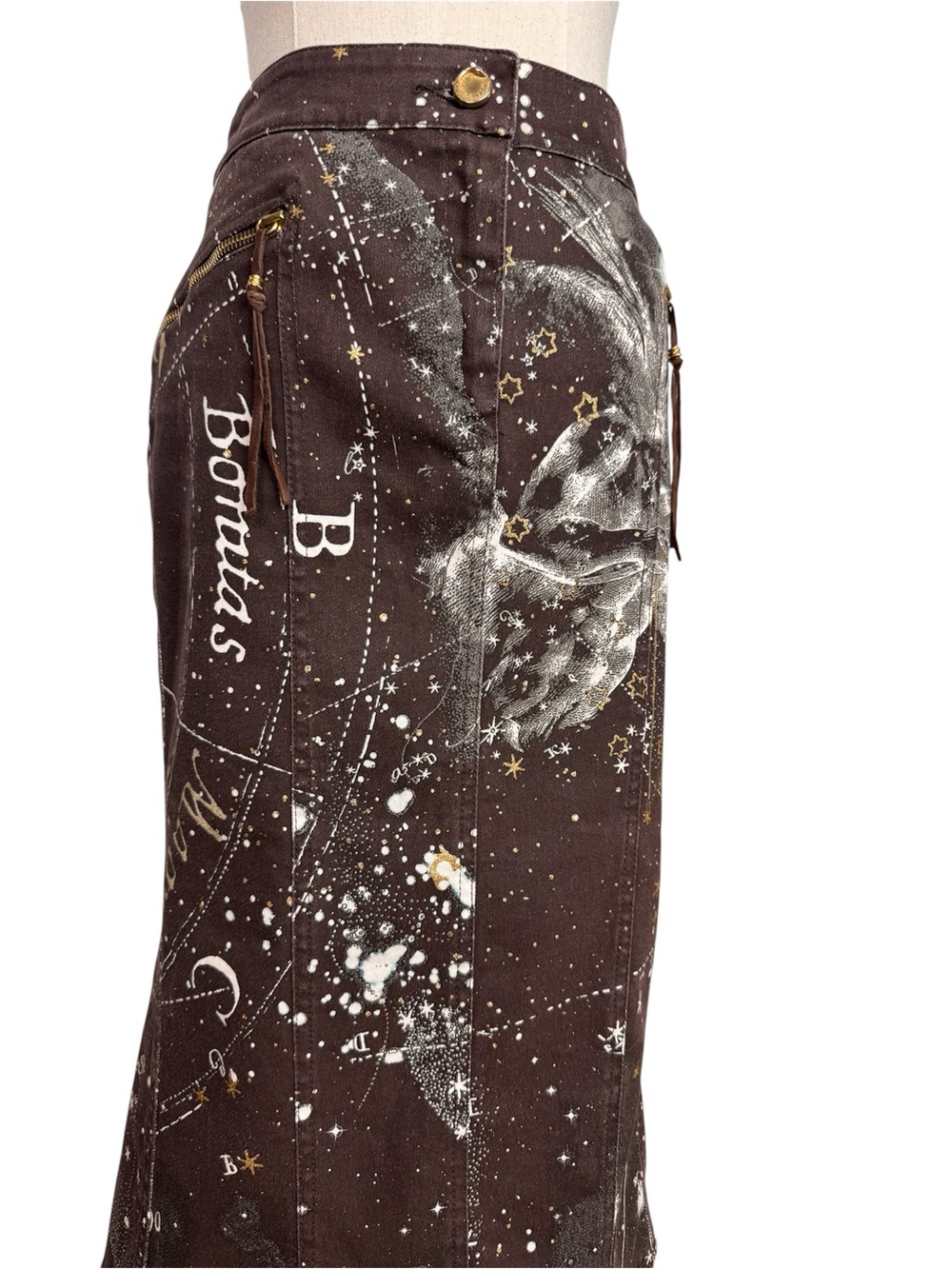 Vintage Roberto Cavalli Constellation Zodiac Print Midi Skirt – Brown, Size S - Picture 6 of 9